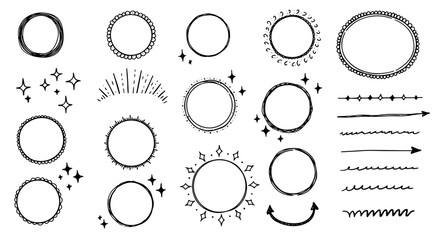 Obraz premium Collection of Hand-drawn Doodle Frames, Borders, Stars, Sunbursts, and Arrows for Creative Design Projects