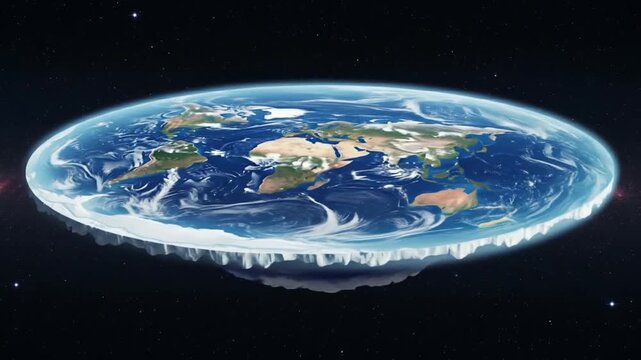 Flat earth map, disc shaped earth with ice wall, ideal for conspiracy theories, educational materials, or controversial discussions about the earths shape.