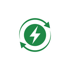 Green Energy Renewable Power Symbol with Arrows and Lightning Bolt