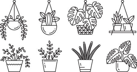 Indoor Plant Outline Vector Set A Collection of Minimalist Botanical Illustrations for Home Decor and Creative Projects
