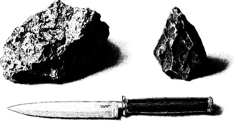 Obraz premium Engraved art of stonemason tools and chisels for creative projects and design inspiration