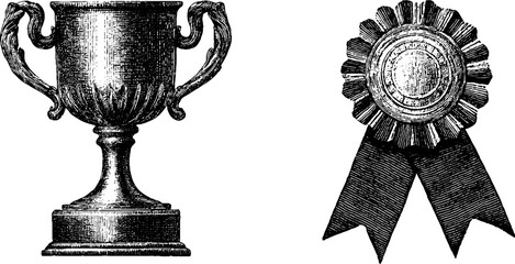 Engraved trophy and medal illustration for awards and achievements design