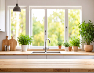 Fototapeta premium Light-Filled Kitchen Countertop with Blurred Background