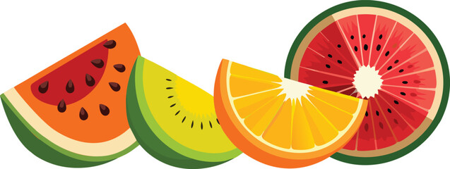 Vibrant Summer Fruit Slices Watermelon, Kiwi, Orange