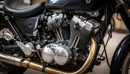 Fototapeta premium Closeup View of a Classic Motorcycle Engine
