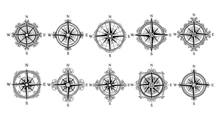 Ornate Compass Rose Collection Vintage Nautical Designs for Navigation and Exploration