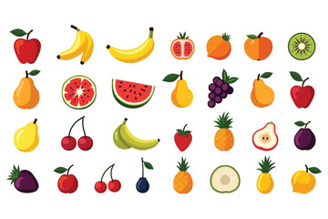 Obraz premium Vector Assorted Fruit Set in Flat Style with Fresh Juicy Colors Ideal for Print and Web