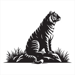 Obraz premium siting tiger face Silhouette Vector Art, and Graphic, vector black color silhouette , solated white background 