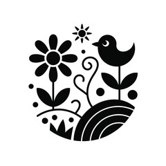 Black and White Floral Bird Design