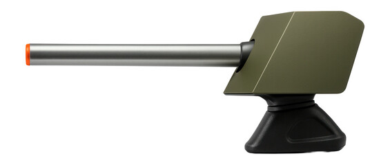 Tank destroyer gun with a long barrel and angular armor shield