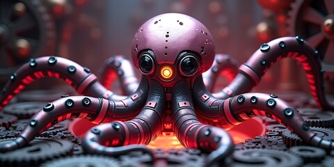Obraz premium Futuristic robotic octopus with glowing central eye