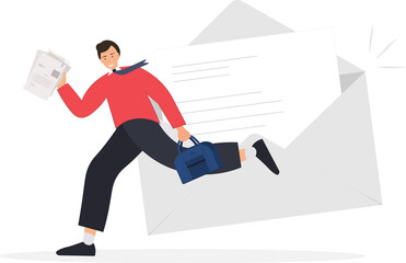 Person getting e-mail with documents, hurry up with information, communication concept