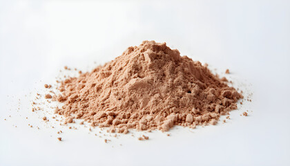 Pile of light brown powder on a white surface, isolated
