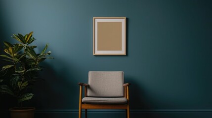 Calming artwork hanging on the wall in a cozy minimalist meditation room filled with lush potted plants and natural decor creating a serene and tranquil atmosphere for mindfulness and relaxation
