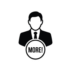 Businessman icon with the word MORE inside a circle shape