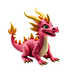 Obraz premium Pink dragon with yellow horns and spikes isolated on transparent background