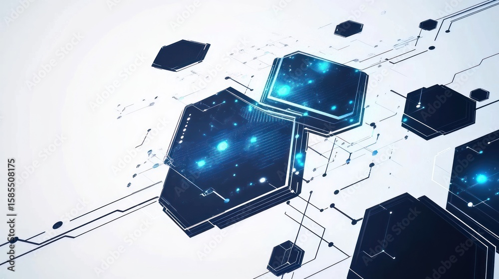 Poster abstract technology background with hexagonal design and data flow