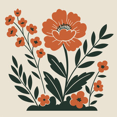 Modern Folk Art Botanical Illustration with Earthy Tones