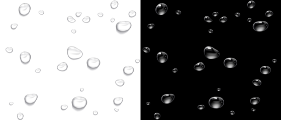 Realistic water drops. PNG drops, condensation on the window, transparent water drop. Abstract water drops, bubbles on transparent background, digital liquid design, Stock royalty free	
