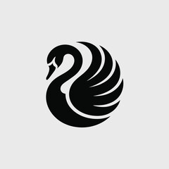 Elegant Black Swan Logo Design on a Clean White Background