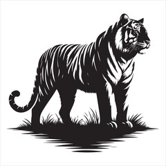 Obraz premium siting tiger face Silhouette Vector Art, and Graphic, vector black color silhouette , solated white background 