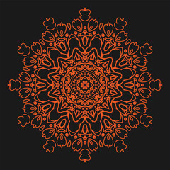 Contour monochrome mandala, stylized star or other with openwork ornament on black background. Vector illustration