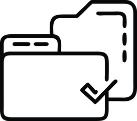 Folder with check mark symbol in outline style for user interface design