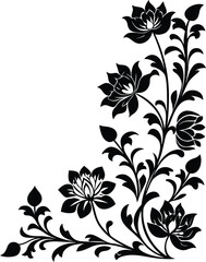 Vertical Corner Floral Panel With Lotus And Vines