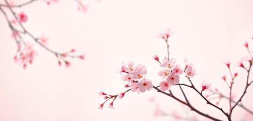 Pastel pink floral spring background with blooming branches, abstract cute vector design for social media, flowers, cover