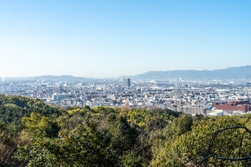 Kyoto cityscape seen from Mt. Inari in Kyoto, Japan
