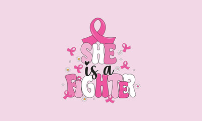 She Is a Fighter Breast Cancer Awareness T-Shirt Design