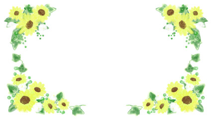  夏カワイイ・ひまわりの装飾フレーム素材イラスト