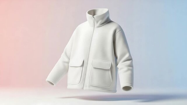 Elegant White Winter Jacket with Pockets in Minimalist Design on Soft Gradient Background