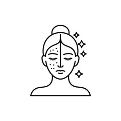 Woman with acne and clear skin comparison line art illustration