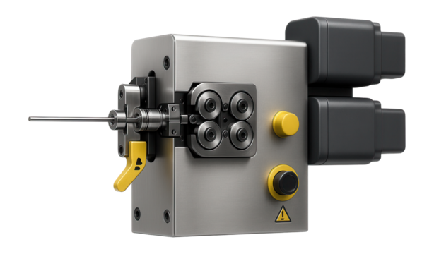 Spring coiling machine with a horizontal wire feed and dual servo motors for high-speed production in a wire forming workshop