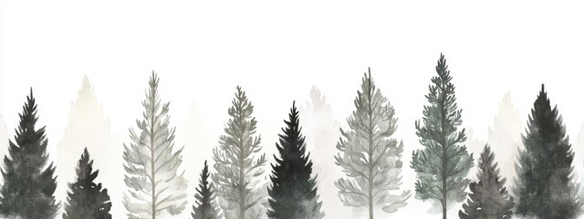Obraz premium A forest tree line is shown in isolation on a transparent white background