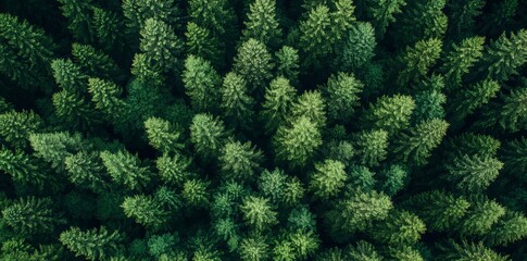 An overhead perspective of a densely packed green forest for use in environmental contexts