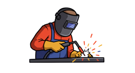 Cartoon Welder Working with Sparks