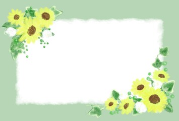  夏カワイイ・ひまわりの装飾フレーム素材イラスト