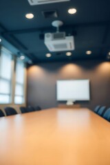 Blurred conference room interior showcasing business and technology settings with empty spaces