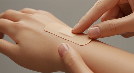 Applying Adhesive Bandage to Arm