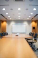 Blurry conference room interior showcasing modern office meeting space design