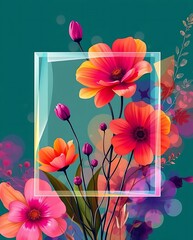 Elegant floral arrangement with vibrant blooms framed in a modern square display