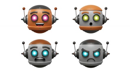 Fototapeta premium Collection of 3 d cartoon robot emojis with different expressions