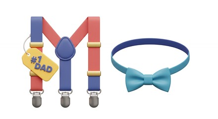 Colorful childrens suspenders and bowtie illustration