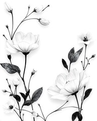 Elegant monochrome floral arrangement with delicate blooms and graceful stems design