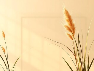 Elegant pampas grass against a soft, warm-toned background creating a serene atmosphere with light