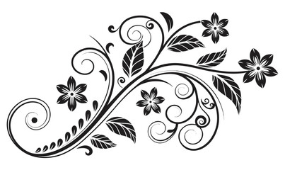 Elegant Black Floral Swirl Clipart Decorative Flower Vector Design
