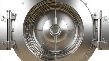 Massive vault door detail in industrial setting. Neural network AI generated