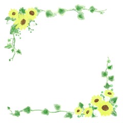  夏カワイイ・ひまわりの装飾フレーム素材イラスト